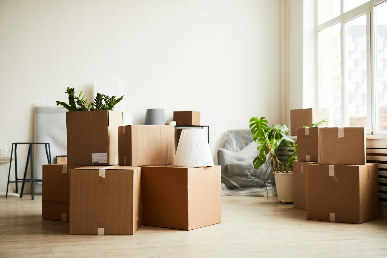 Cardboard Boxes in New Home Uptown location Adams Storage